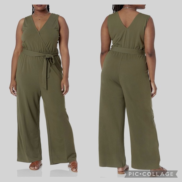 NEW THE DROP @CARALYNMIRAND SLEEVELESS WRAP JUMPSUIT OLIVE - Picture 1 of 3